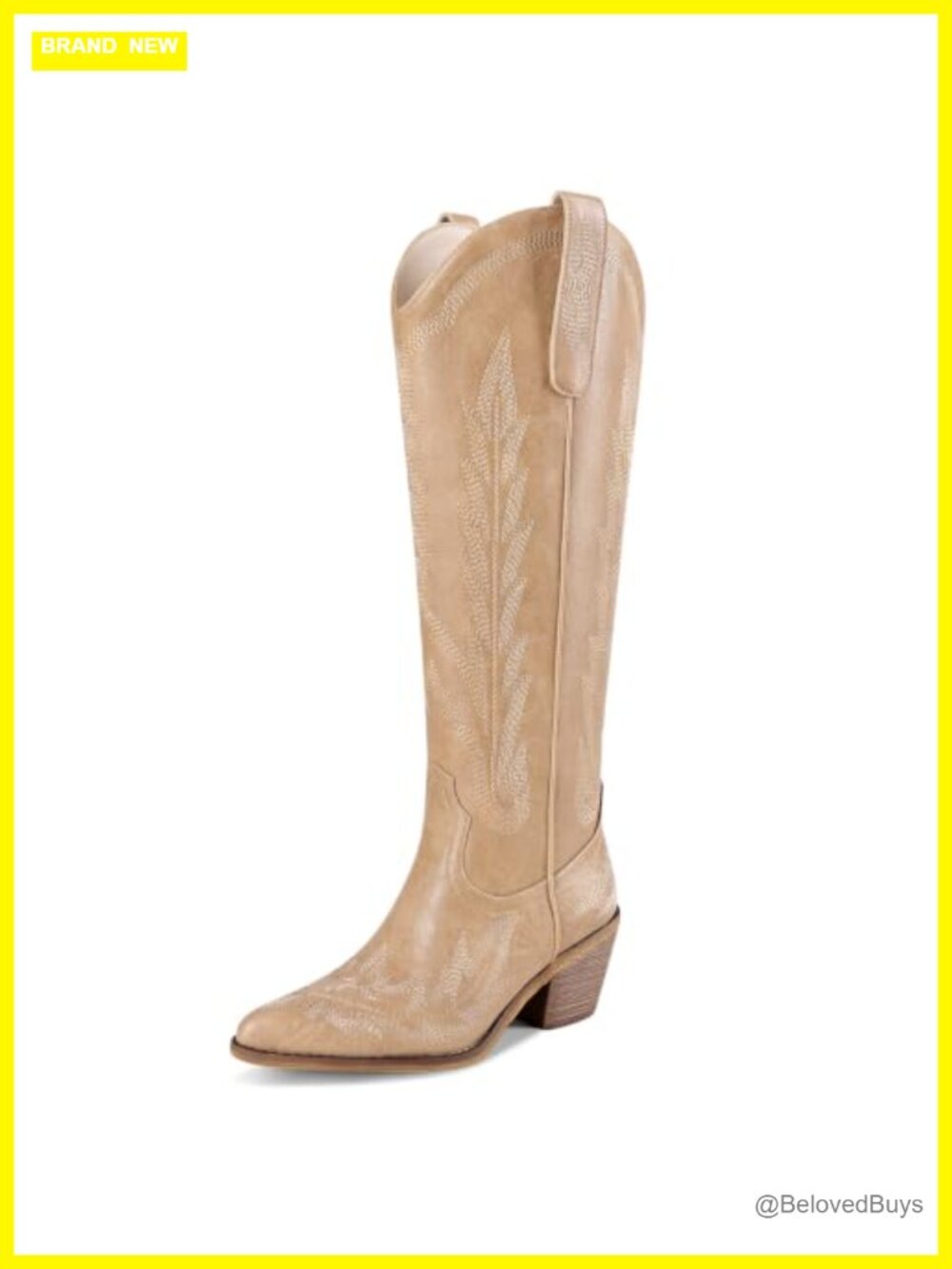 Cowgirl Boots Faux Leather Knee High Western Pointed Toe Chunky Heel